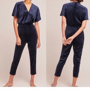 Anthropologie Navy Velour Jumpsuit